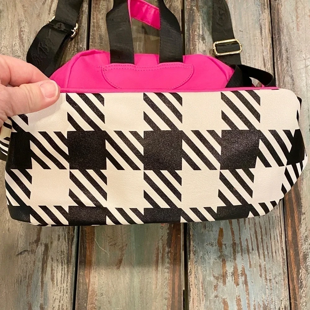 Betsey Johnson Plaid Houndstooth Backpack Handbag White Black Pink Barbie